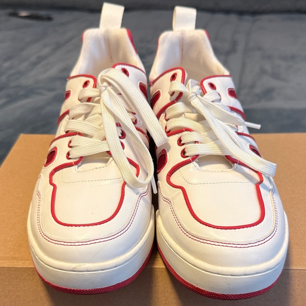 Men Steve Madden 

White Sneakers with Red Accents - Lace-Up Casual Shoes